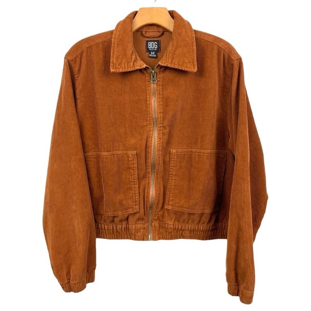 BDG Harrington Corduroy Zip-Up Jacket in Rust Brown Size S - Picture 2 of 7